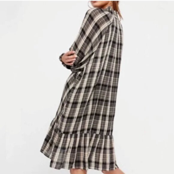 Free People | Red Moon Oversized Pleated plaid Dress with Pockets xs-med - Picture 2 of 10
